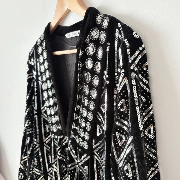 Zara Velvet Embroidered Sequin Short Dress NWT Black Silver Size Small - Picture 10 of 14